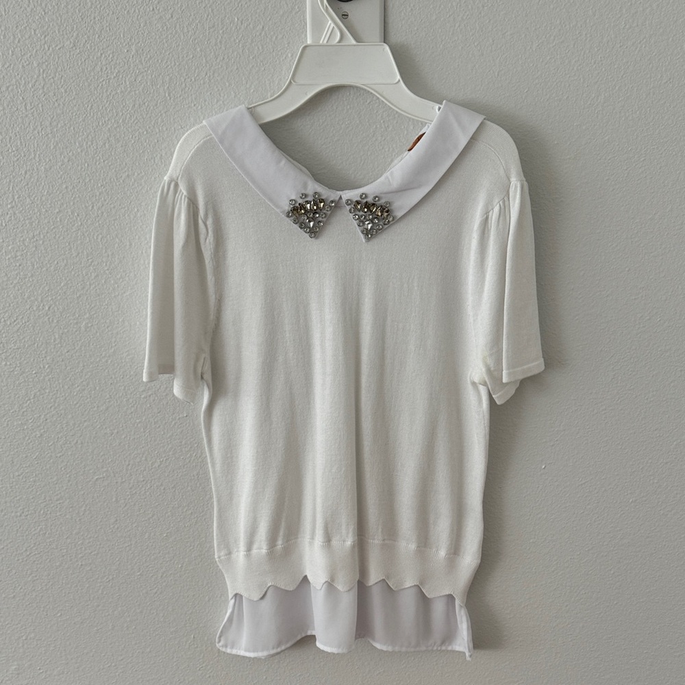 Belldini White Embellished Collar Blouse